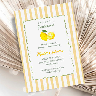 Convites Lemon Yellow Stripe Chic Graduation Party