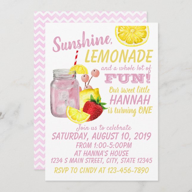 Convites Lemonade Birthday (Frente/Verso)