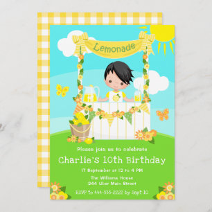 Convites Lemonade Stand Birthday Black Hair Boy