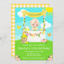 Convites Lemonade Stand Birthday Blona Hair Girl