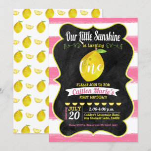 Convites Lemonade Sunshine Amarelo Cor-de-Rosa Aniversário