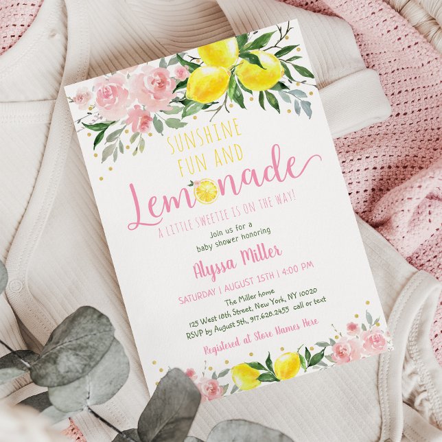 Convites Lemonade Sunshine Chá de fraldas Floral Rosa (Criador carregado)