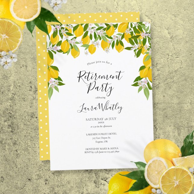 Convites Lemons Blossom Greenerescência Fora de Reforma Flo (Lemons Blossom Greenery Floral Retirement Party Invitation)