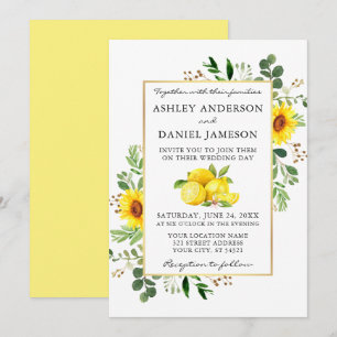 Convites Lemons de Watercolor, flores, flores verdes Casame