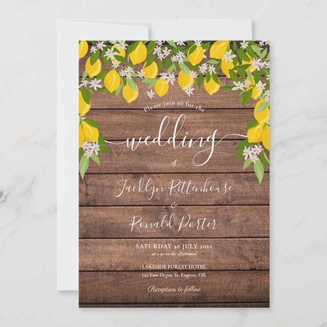 Convites Lemons Greenery Rustic Wood Weding (Frente)