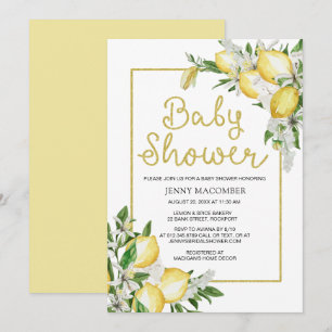 Convites Lemons Greenery Watercolor Chá de fraldas Inv