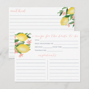 Convites Lemons Soft Pink Text Flowers Shower Recipe Card