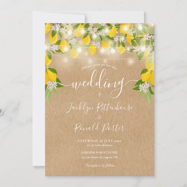 Convites Lemons String Luzes Rustic Kraft Casamento (Frente)