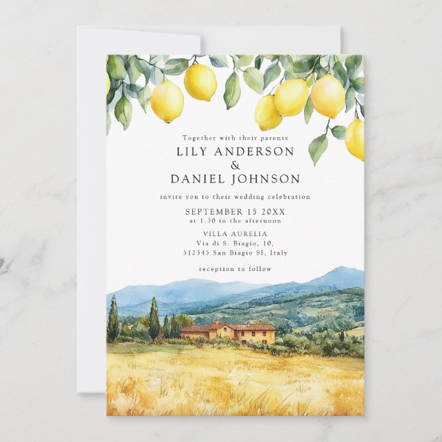 Convites Lemons Tuscan Scene Italian QR Code Wedding (Frente)