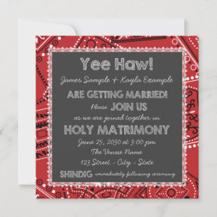 Convites Lenço Vermelho Rústico País Quadro Negro Casamento