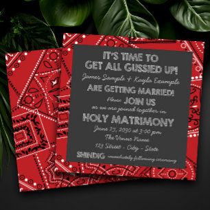 Convites Lenço Vermelho Rústico País Quadro Negro Casamento