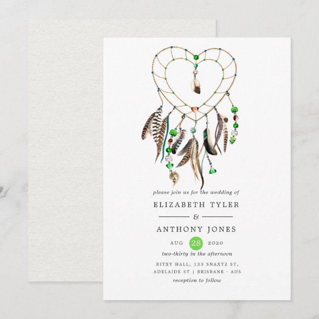Convites Lenda indiana Casamento Boho Tribal (Frente/Verso)