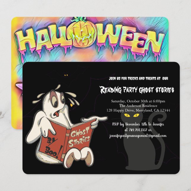 Convites Lendo a festa das histórias fantasmas, Halloween (Frente/Verso)