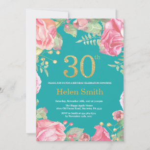 Convites Lente Dourada de aniversário de 30 anos floral e l