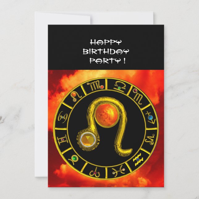 CONVITES LEO,TOPAZ GEM,SINAIS ZODIÁTICOS,FESTA DE ANIVERSÁR (Frente)