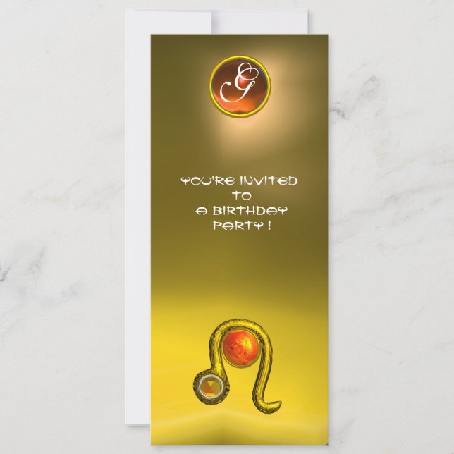 CONVITES LEO TOPAZ MONOGRAMA FESTA DE ANIVERSÁRIO ZODIAC, A (Frente)