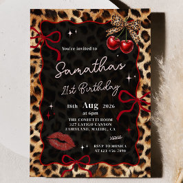 Convites Leopard Cheetah Cherries Birthday Invitation