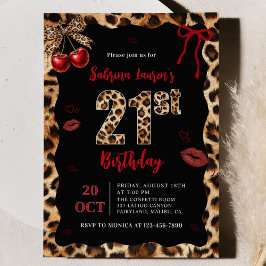 Convites Leopard Cheetah Cherry 21st Birthday Invitation