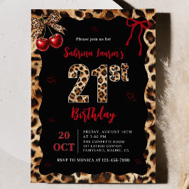 Convites Leopard Cheetah Cherry 21st Birthday Invitation