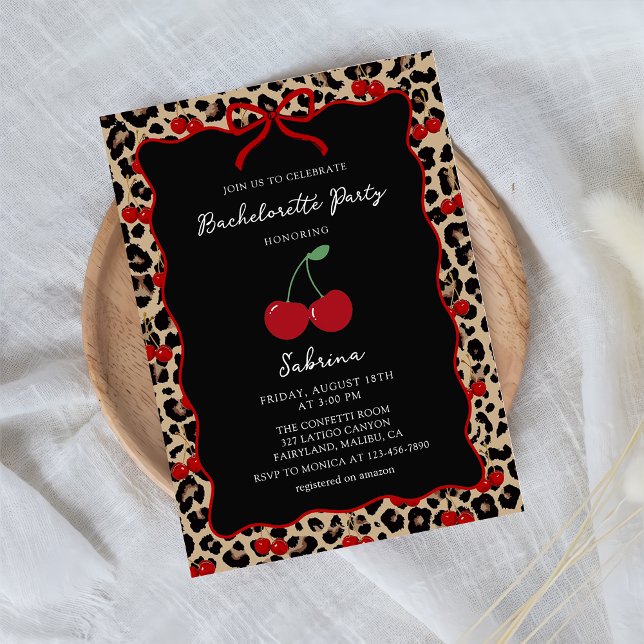Convites Leopard Cheetah Cherry Bachelorette Invitation (Criador carregado)
