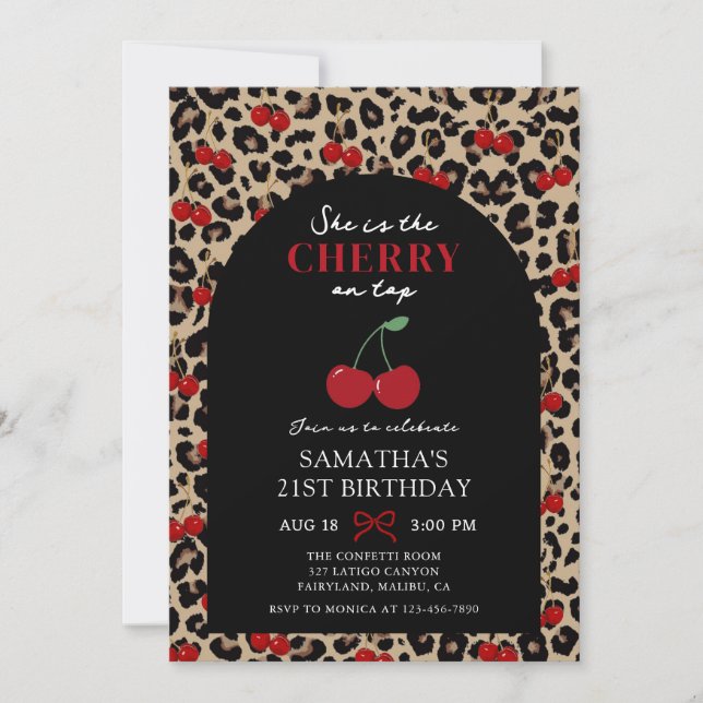 Convites Leopard Cheetah Cherry On Top Birthday Invitation (Frente)