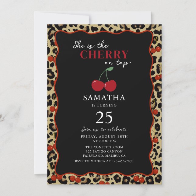 Convites Leopard Cheetah Cherry On Top Birthday Invitation (Frente)
