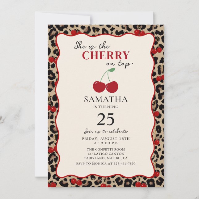Convites Leopard Cheetah Cherry On Top Birthday Invitation (Frente)
