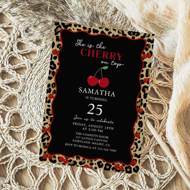 Convites Leopard Cheetah Cherry On Top Birthday Invitation (Criador carregado)