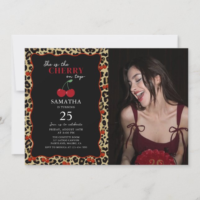Convites Leopard Cheetah Cherry On Top Birthday Photo (Frente)