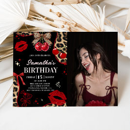 Convites Leopard Cheetah Coquette Cherry Birthday Photo