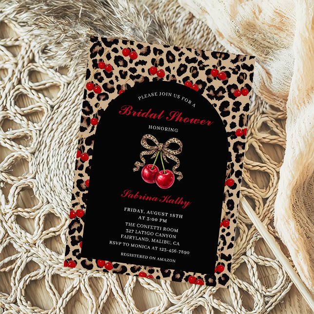 Convites Leopard Cheetah Coquette Cherry Bridal Shower (Criador carregado)
