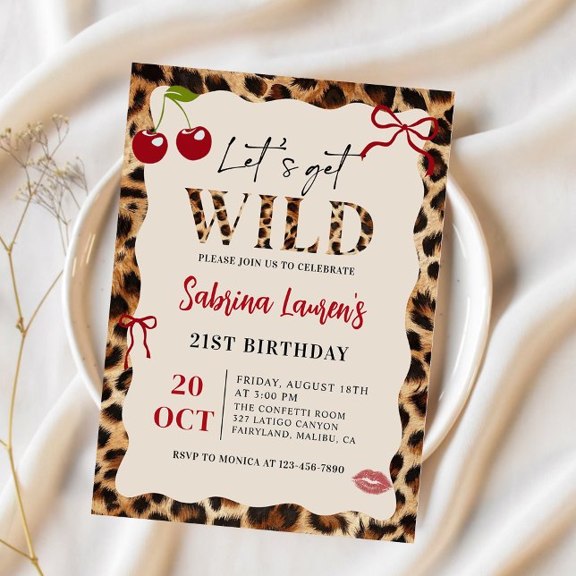 Convites Leopard Cheetah Let’s Get Wild Birthday Invitation (Criador carregado)