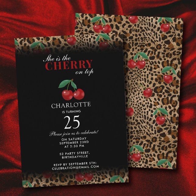 Convites Leopard Cheetah Print Cherry On Top Birthday (Leopard Cheetah Print Cherry On Top Birthday Invitation)