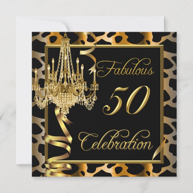 Convites Leopard Dourado Fabulosa Mulheres 50 (Frente)