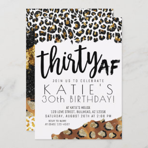 Convites Leopard Impressão 30 AF Dourada Aniversário da Gli