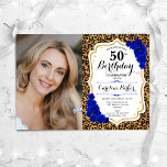 Convites Leopard Impressão Dourada Real Foto Azul 50º Anive<br><div class="desc">Elegante convite floral feminino para o 50º aniversário com sua foto. Glam design azul real com ouro brilhante. Possui impressão de leopardo animal, rosas azuis de safira quente, fonte de script e confetti. Perfeito para uma festa de comemoração de na moda adulto. Personalize com seus próprios detalhes. Pode ser personalizado...</div>