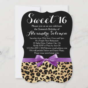 Convites Leopard Imprima Arco Roxo 16º Aniversário