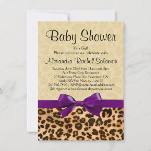 Convites Leopard Imprima Chá de fraldas Roxo