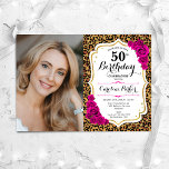 Convites Leopard Imprime Dourada Foto Rosa 50º Aniversário<br><div class="desc">Elegante convite floral feminino para o 50º aniversário com sua foto. Design de branco de vidro com ouro brilhante falso. Possui impressão de leopardo animal, rosas rosa-quente, fonte de script e confetti. Perfeito para uma festa de comemoração de na moda adulto. Personalize com seus próprios detalhes. Pode ser personalizado para...</div>