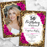 Convites Leopard Imprime Dourada Foto Rosa 50º Aniversário<br><div class="desc">Elegante convite de 50 anos femininos com sua foto na parte de trás do cartão. Design de vidro com impressão de leopardo animal e ouro brilhante falso. Apresenta rosas rosa quente, fonte de script e confetti. Perfeito para uma festa de comemoração de na moda adulto. Personalize com seus próprios detalhes....</div>