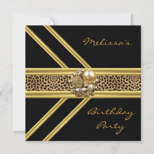 Convites Leopard Invitation Elegant Black Velvet gold jewy