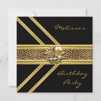 Convites Leopard Invitation Elegant Black Velvet gold jewy