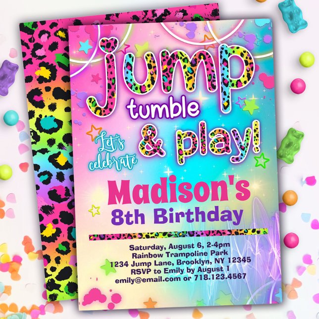 Convites Leopard Jump Tumble & Play Birthday (Criador carregado)