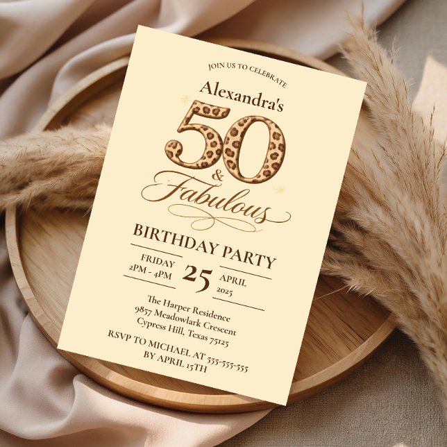 Convites Leopard Neutro 50 & Incrível Aniversário (Criador carregado)