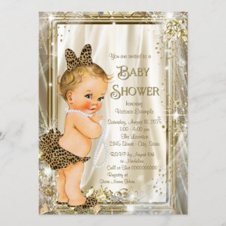 Convites Leopard Pérola Glamour Festa de Bebê Menina