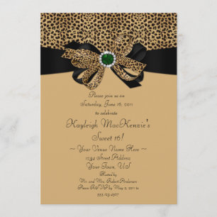 Convites Leopard Print FAUX Emeralds Diamantes Sweet 16 Inv
