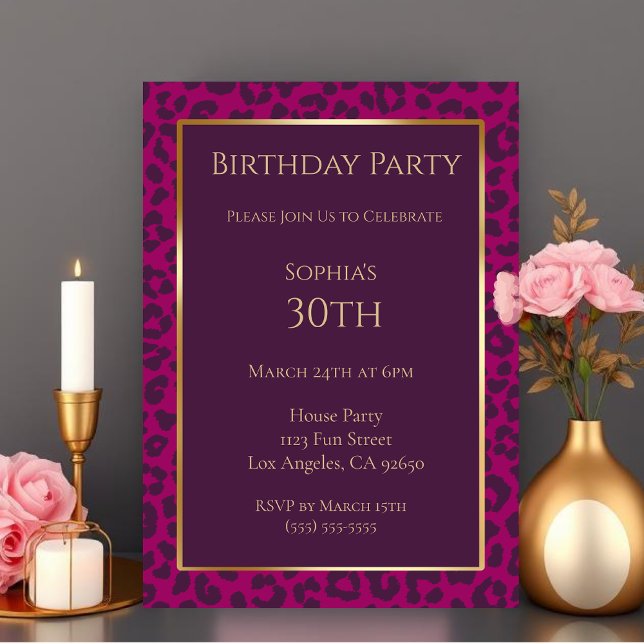 Convites Leopard Print-Magenta-Birthday (Birthday-Leopard Pattern-Magenta- Invitation )
