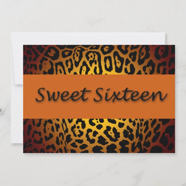 Convites Leopard Print,Orange & Black Sweet Dezesseis (Frente)