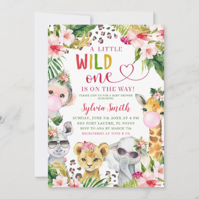 Convites Leopard Print Safari Wild One Girl Chá de fraldas (Frente)