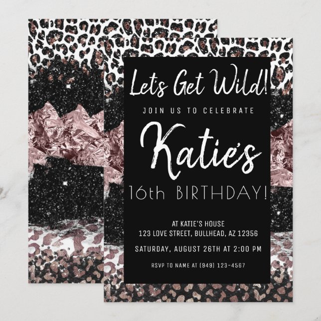 Convites Leopard Print Vamos Adquira Aniversário Dourado Ro (Frente/Verso)
